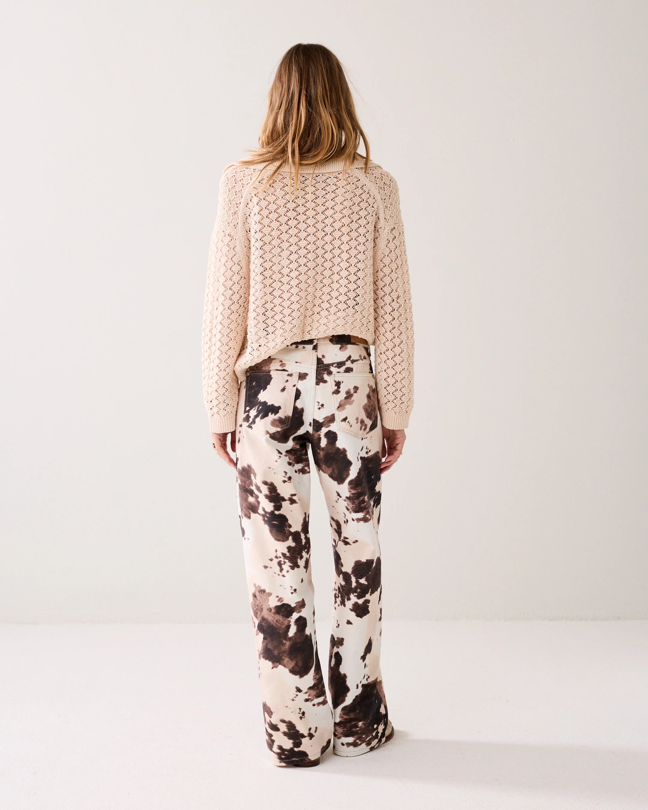 Baggy Straight-Leg Trousers: Cow Print