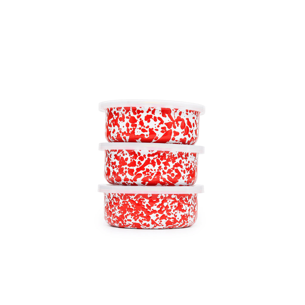 Enamelware Red Splatter storage bowl