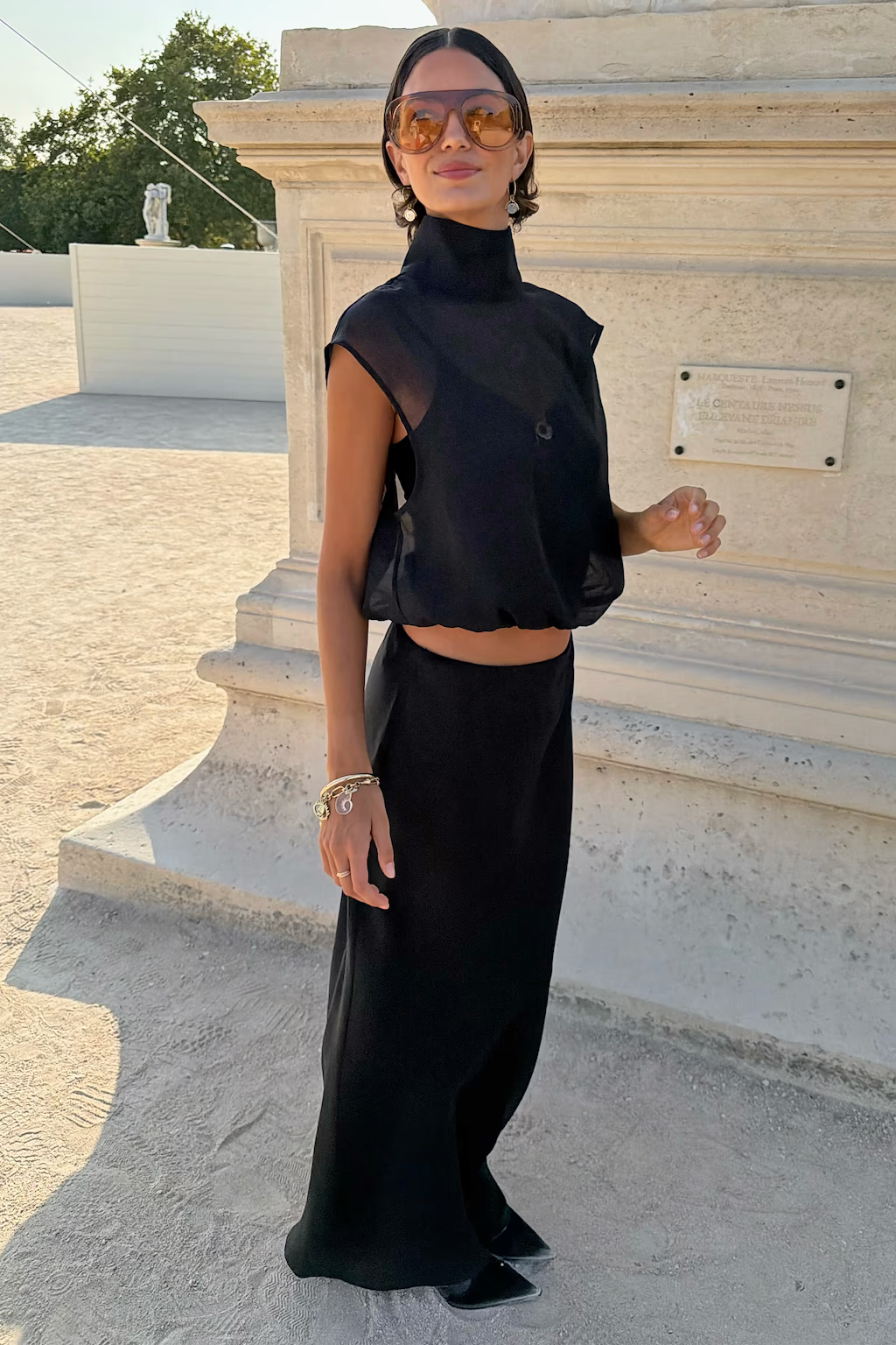 NEVER FULLY DRESSED Black Organza Funnel Neck Top