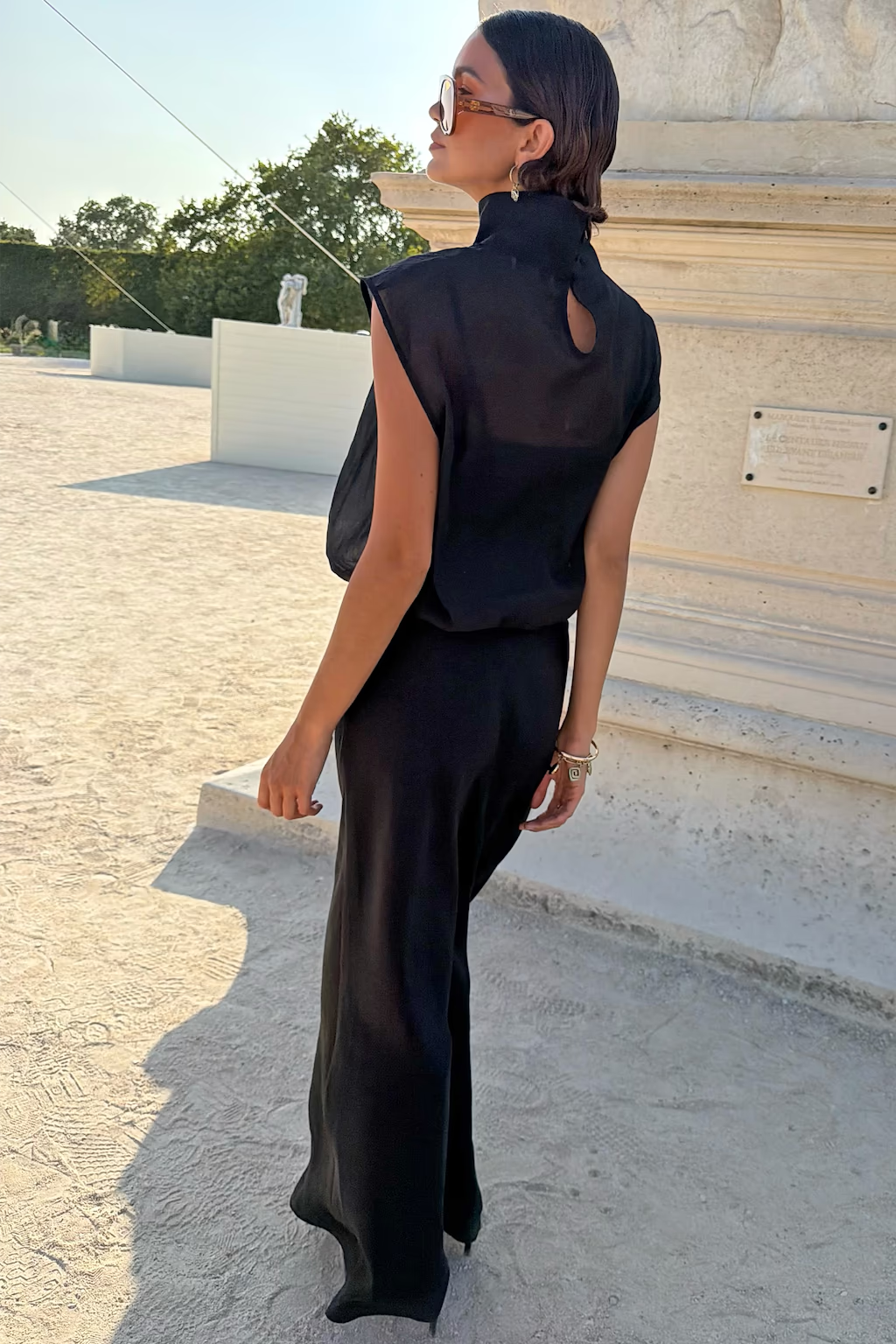 NEVER FULLY DRESSED Black Organza Funnel Neck Top