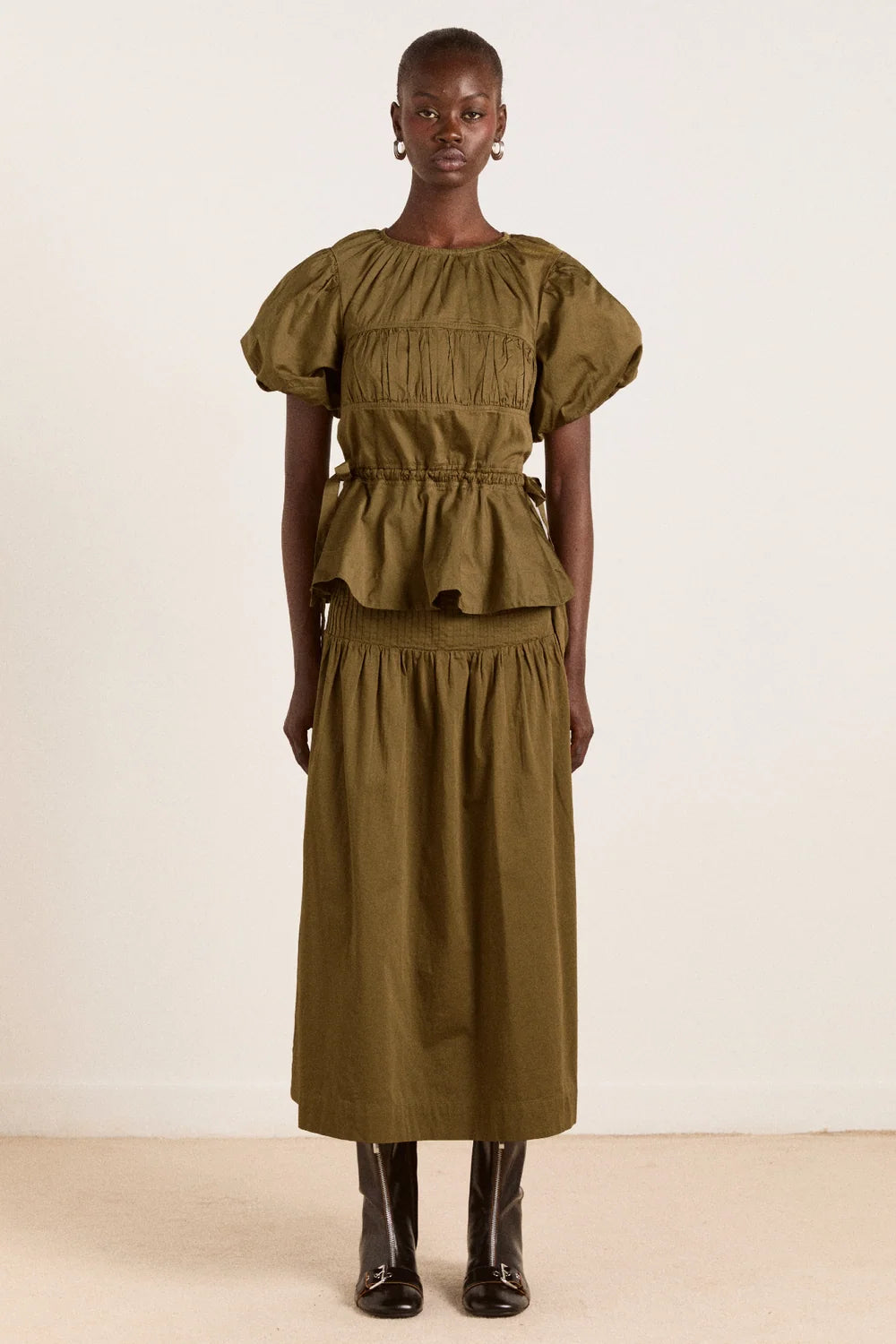 DAMSON MADDER HADLEY BLOUSE IN OLIVE SATIN