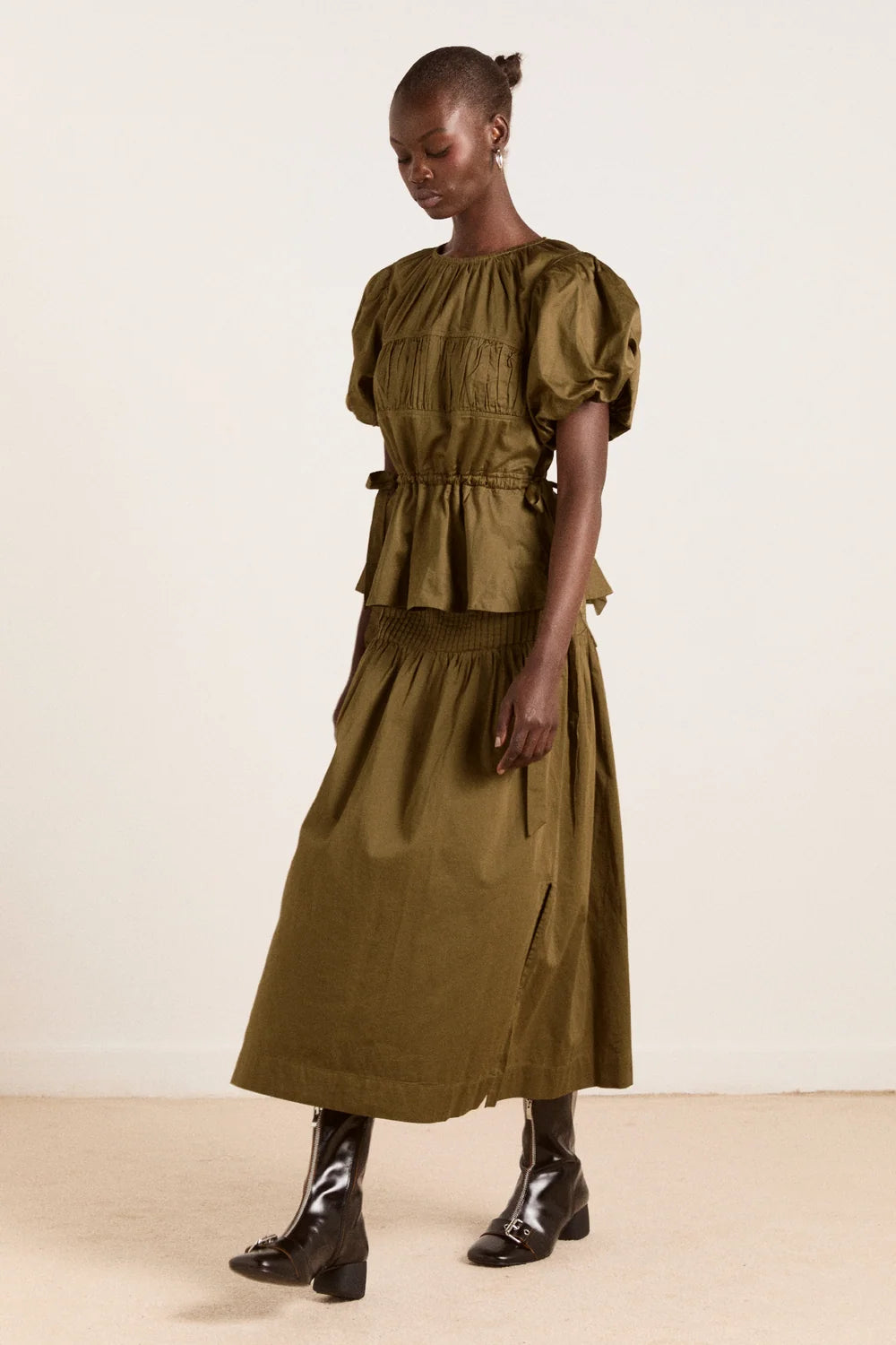 DAMSON MADDER JOSIE MIDI SKIRT IN OLIVE