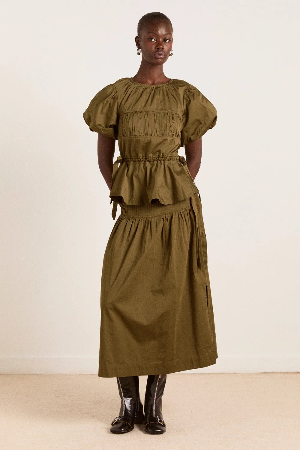 DAMSON MADDER HADLEY BLOUSE IN OLIVE SATIN