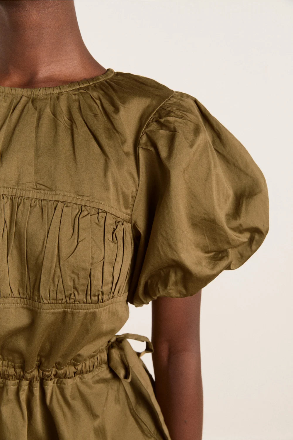 DAMSON MADDER HADLEY BLOUSE IN OLIVE SATIN