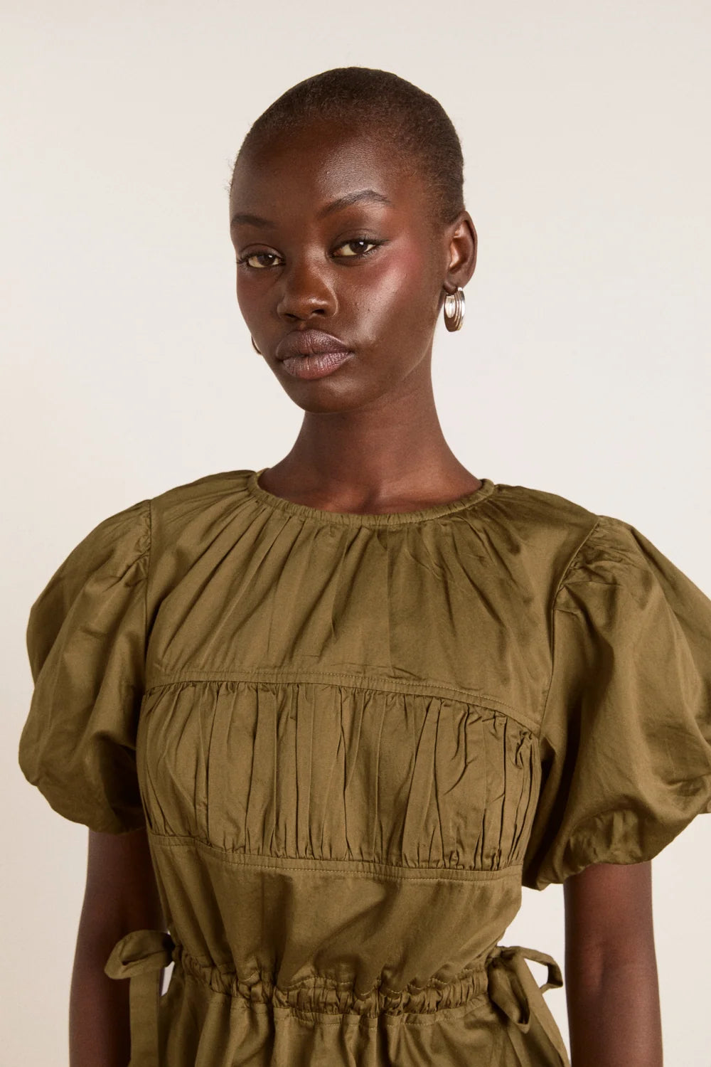 DAMSON MADDER HADLEY BLOUSE IN OLIVE SATIN