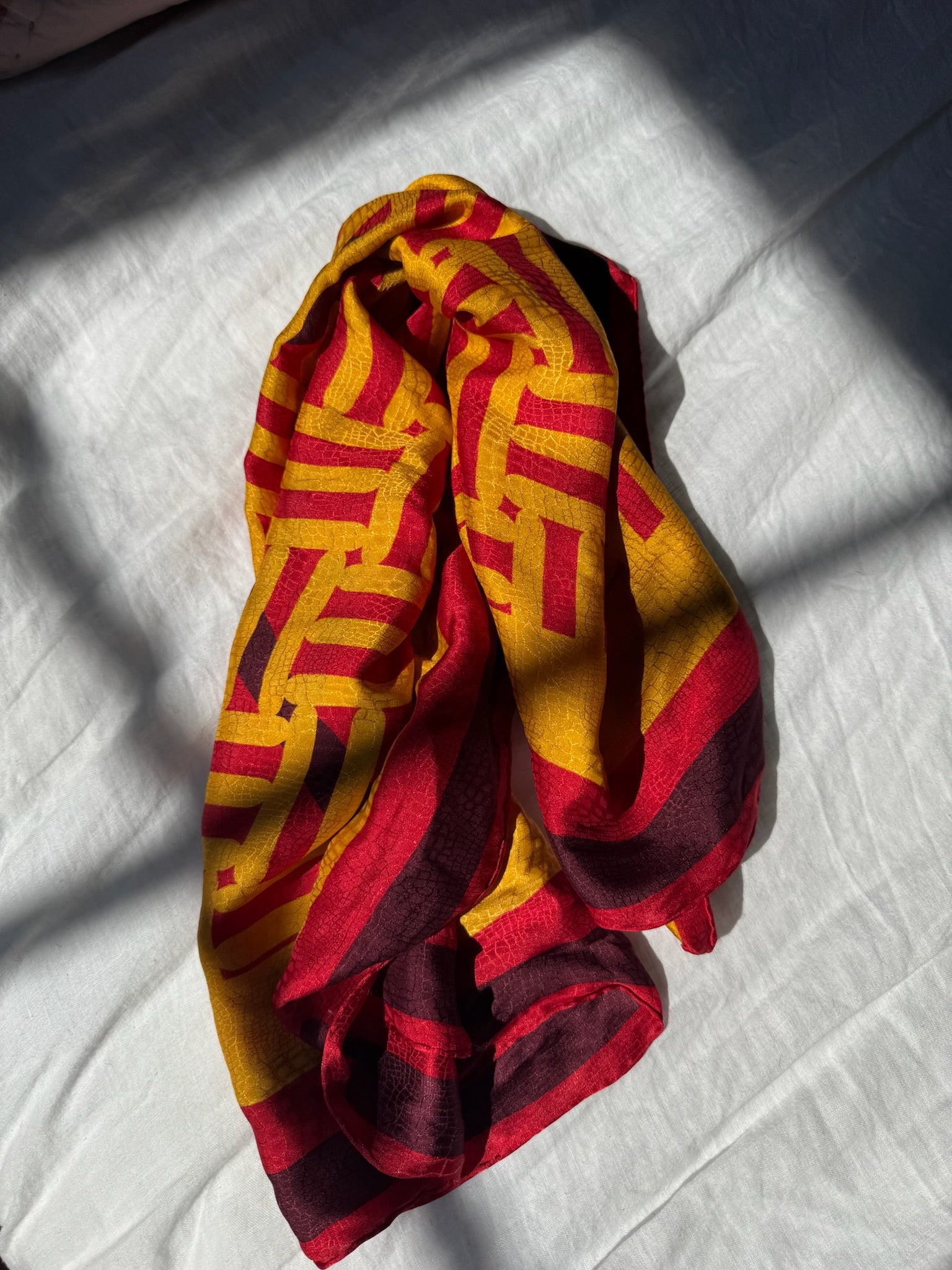 Vintage Scarf:  Red & Yellow Geometric