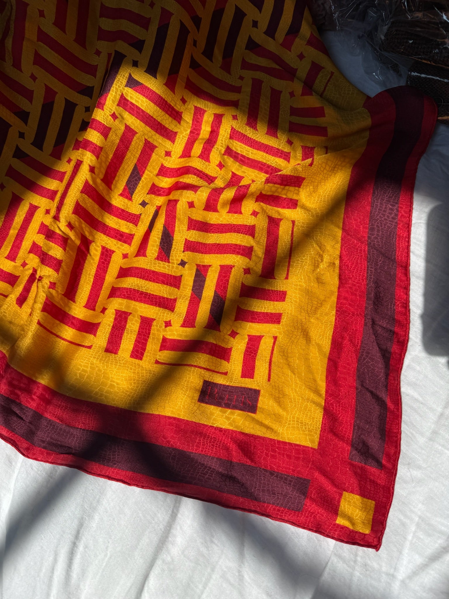 Vintage Scarf:  Red & Yellow Geometric