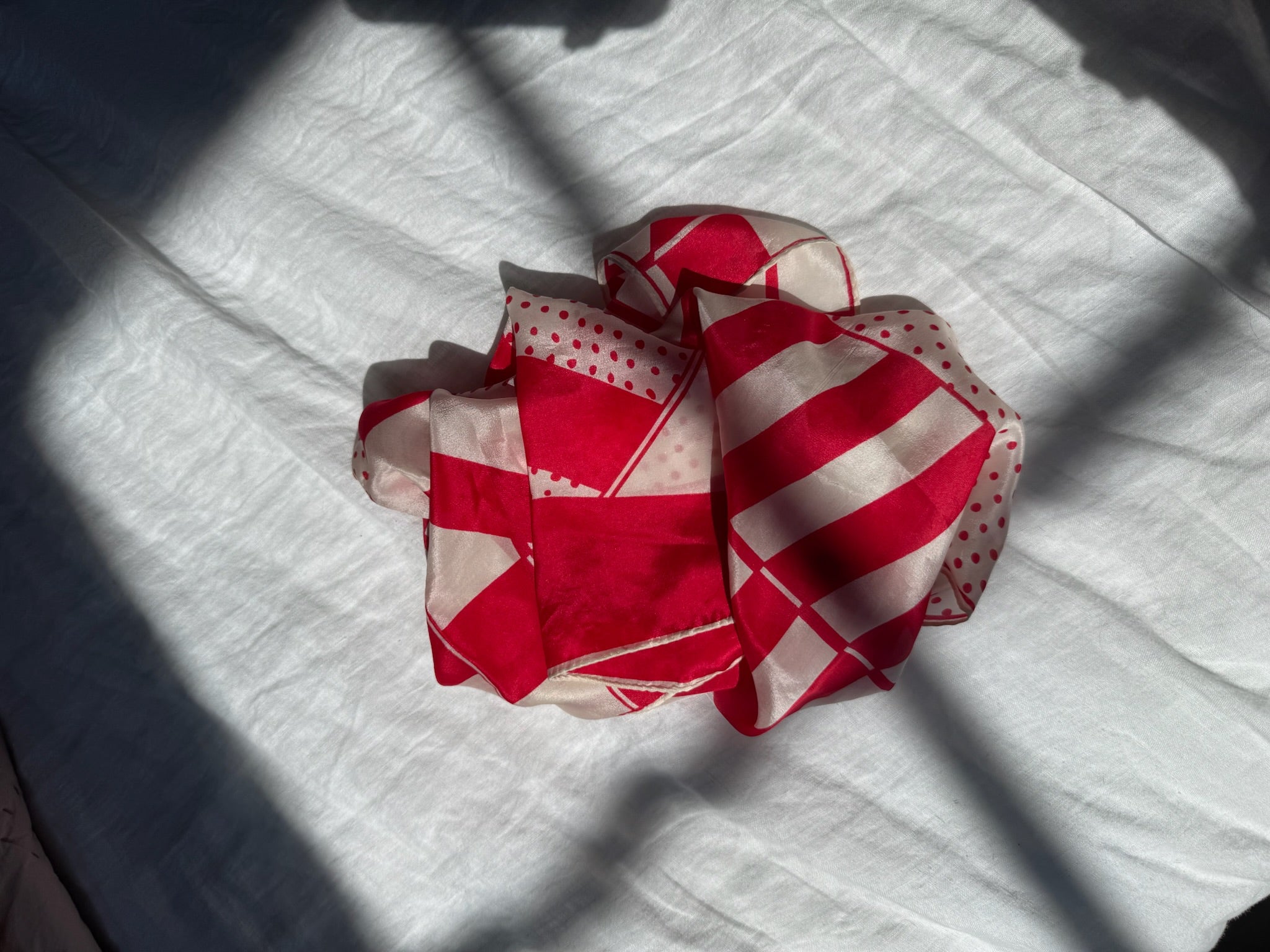 Vintage Scarf:  Red & White Geometric