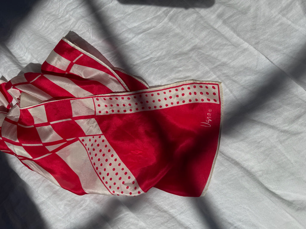 Vintage Scarf:  Red & White Geometric