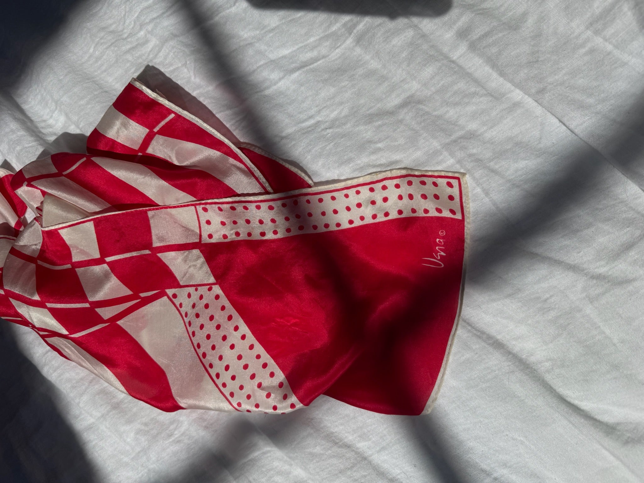 Vintage Scarf:  Red & White Geometric