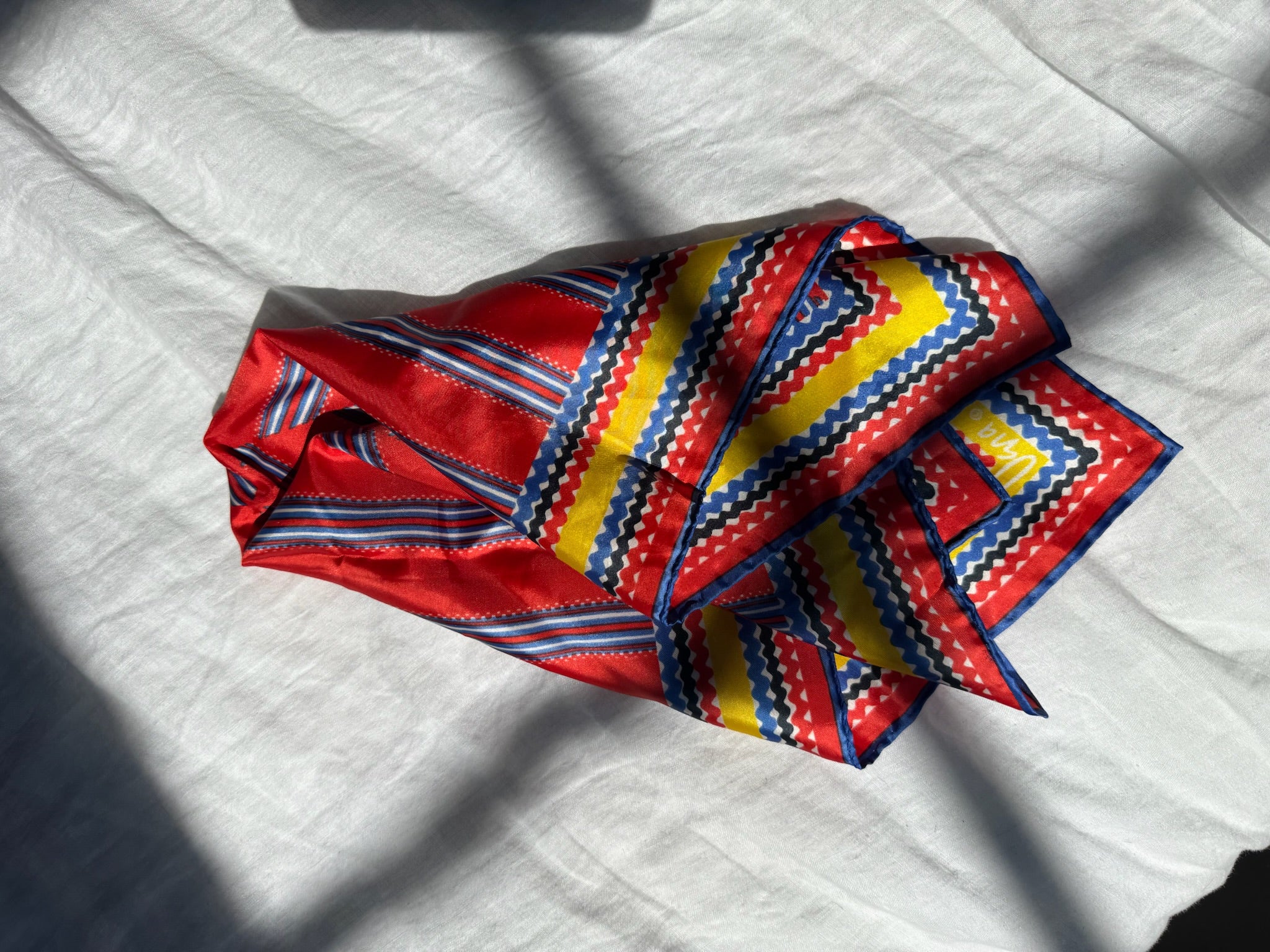 Vintage Scarf:  Red & Blue Ric Rac