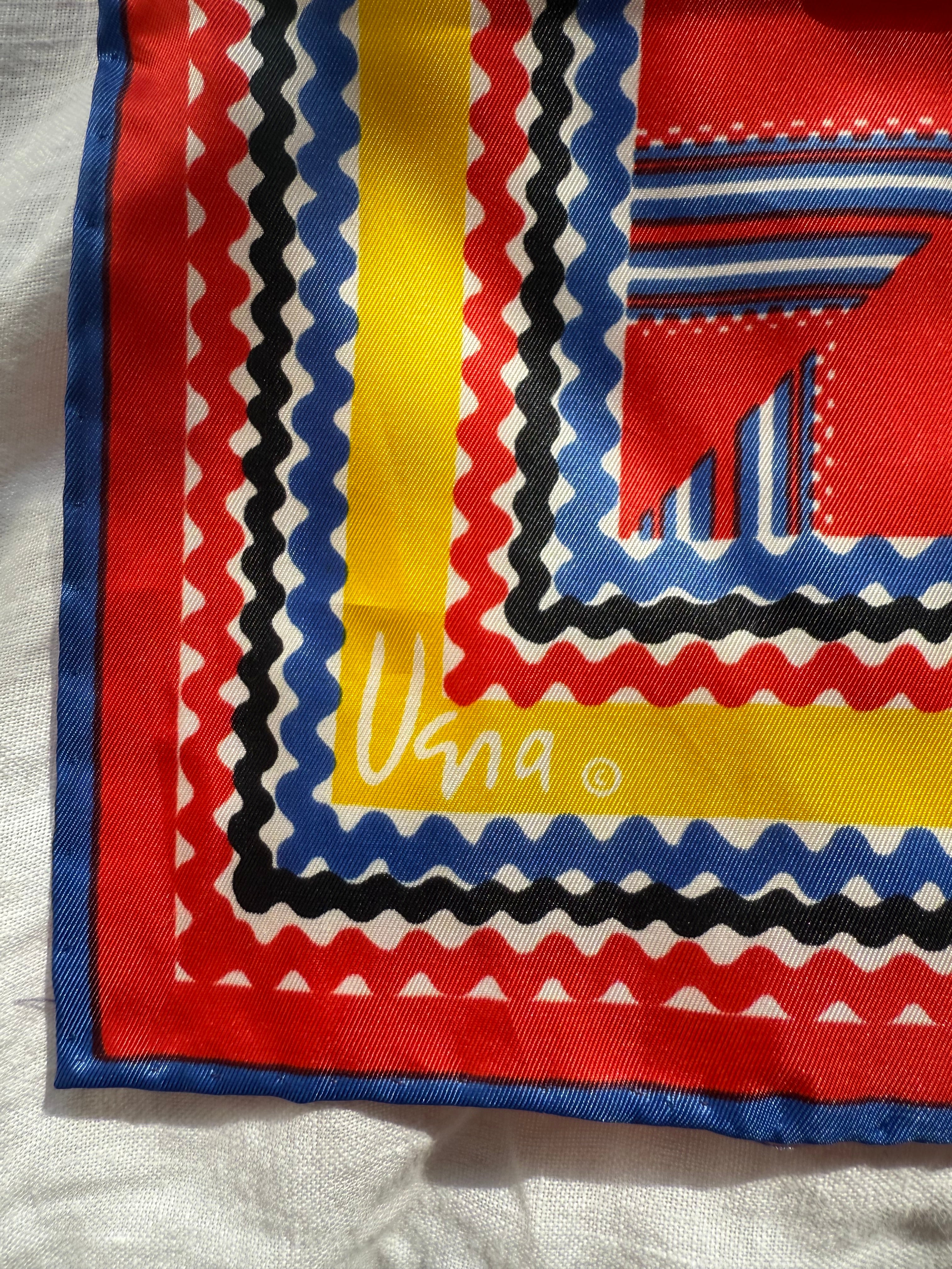 Vintage Scarf:  Red & Blue Ric Rac
