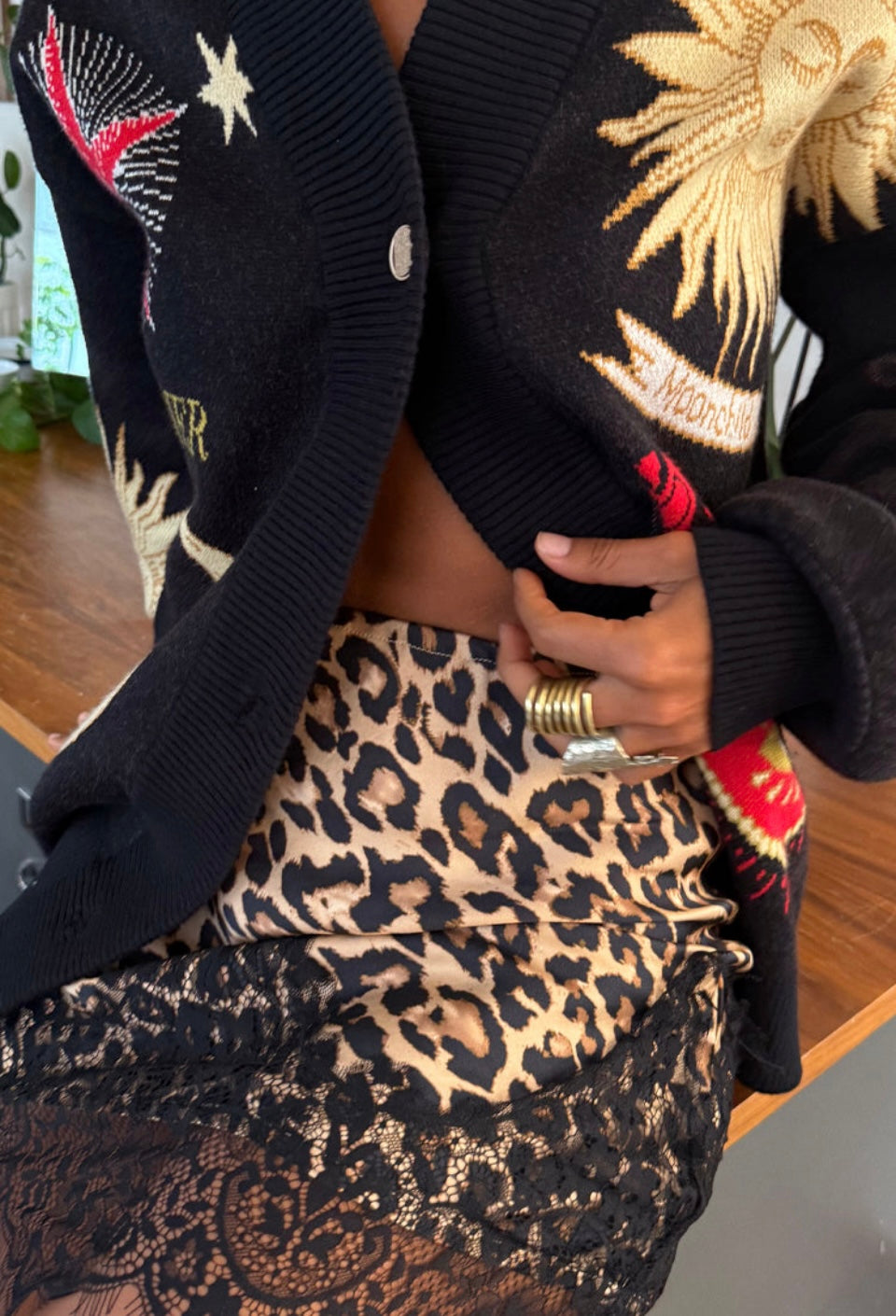 Never Fully Dressed Mystical Bomber Cardigan:  Black