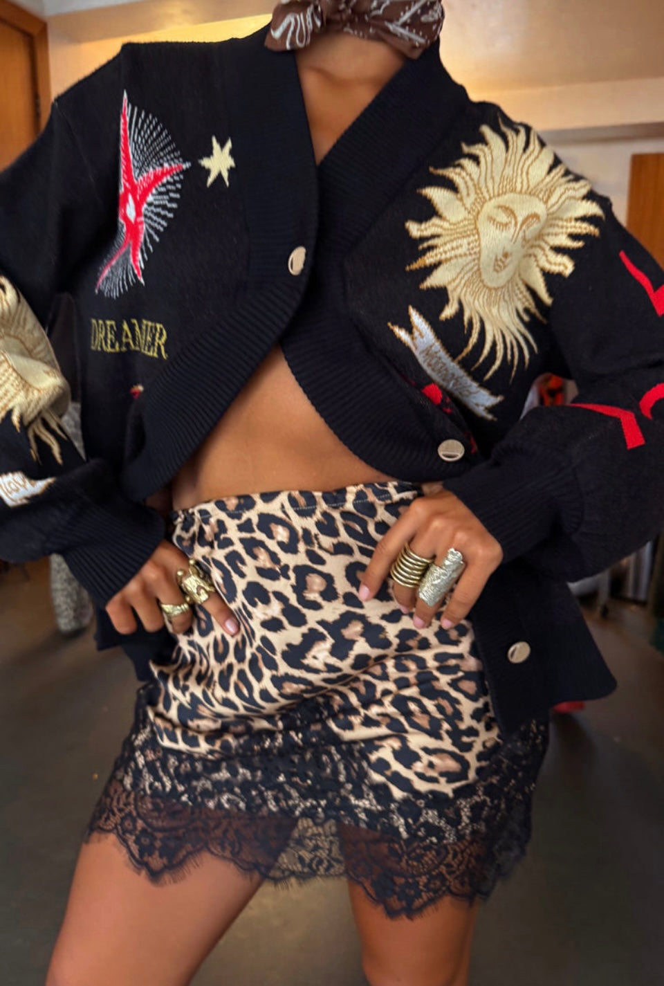 Never Fully Dressed Mystical Bomber Cardigan:  Black