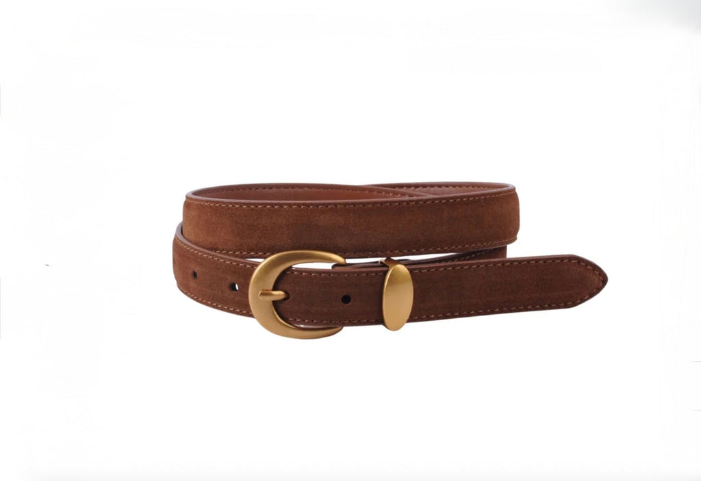 Suede Belt with Gold Curve Buckle