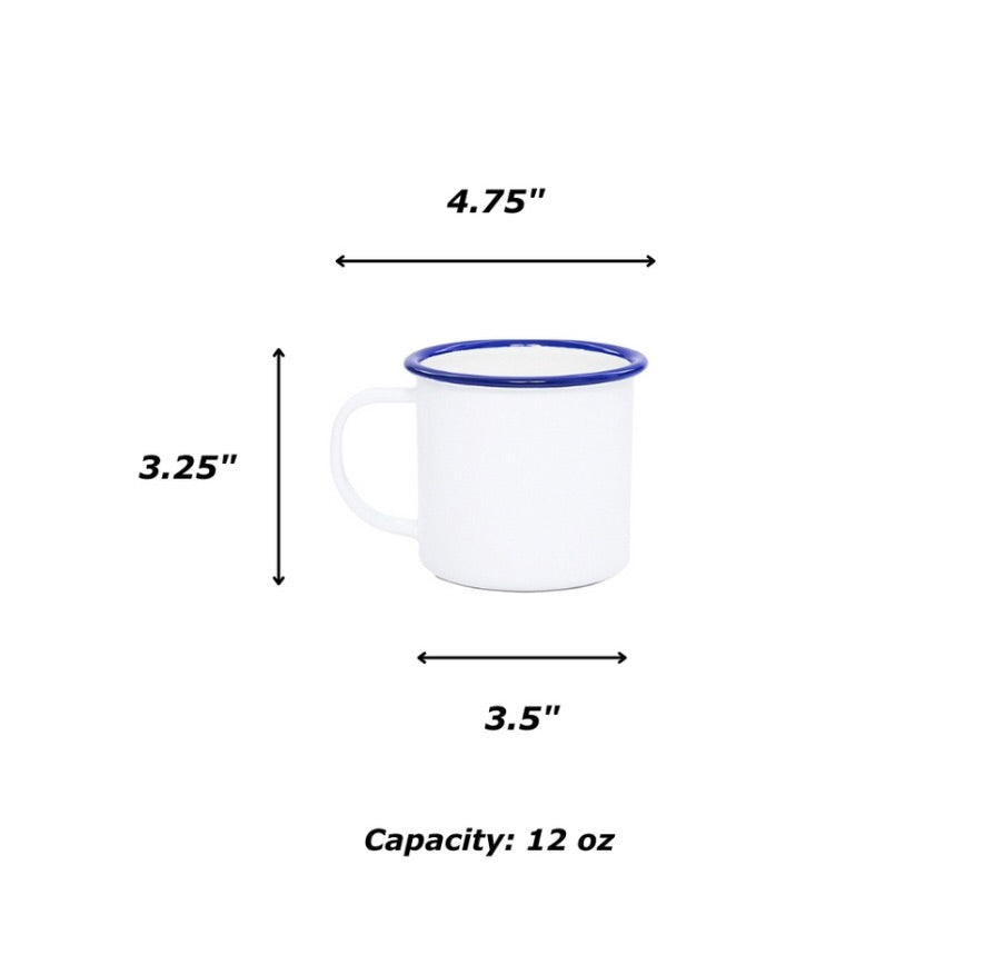 Enamelware mug with red rim