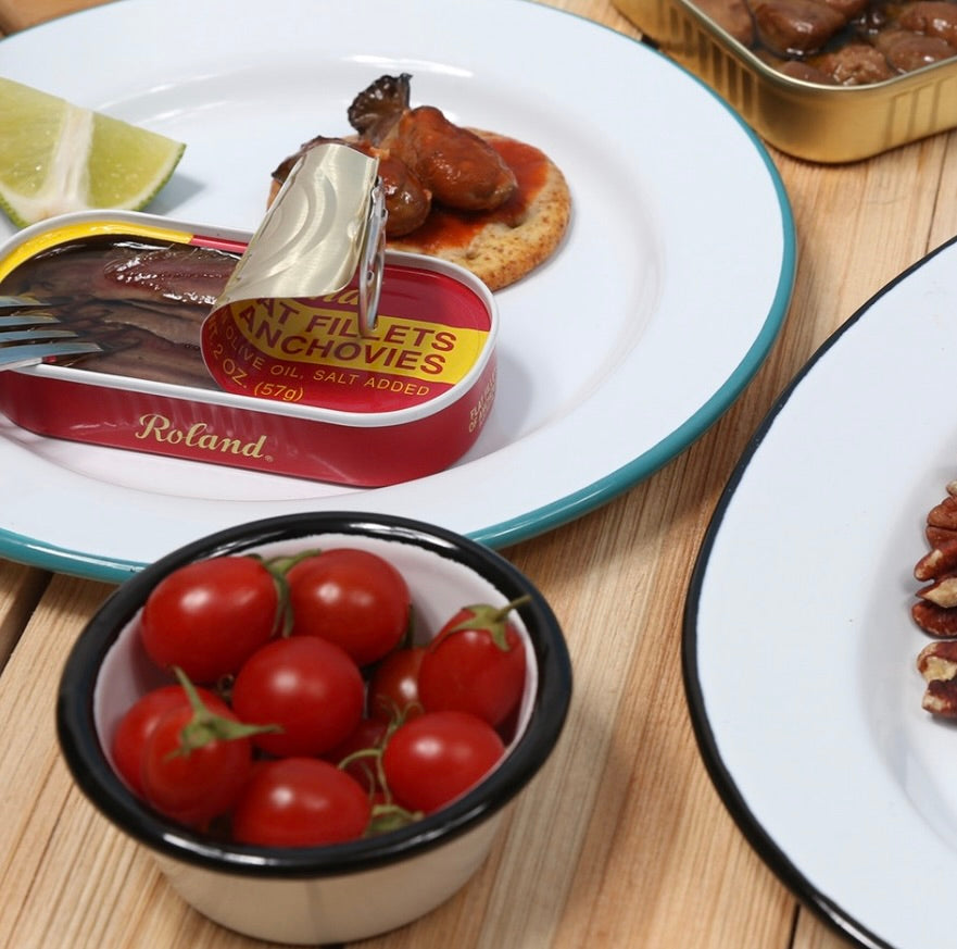 Enamelware ramekin with red rim