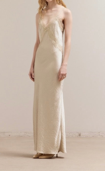 LACE DETAILED MAXI SATIN DRESS