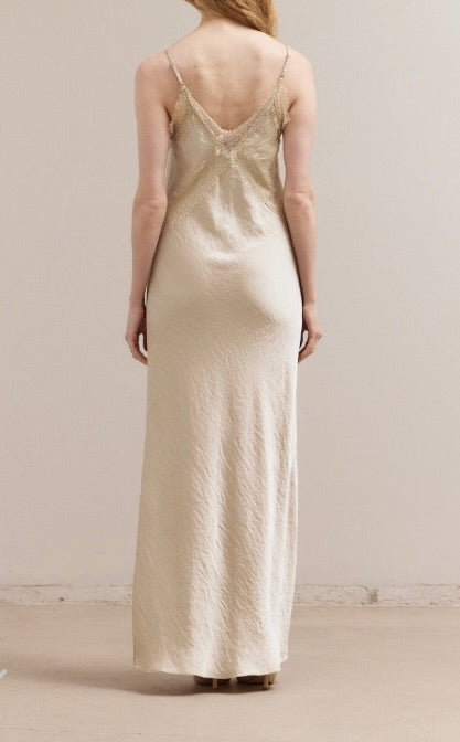 LACE DETAILED MAXI SATIN DRESS
