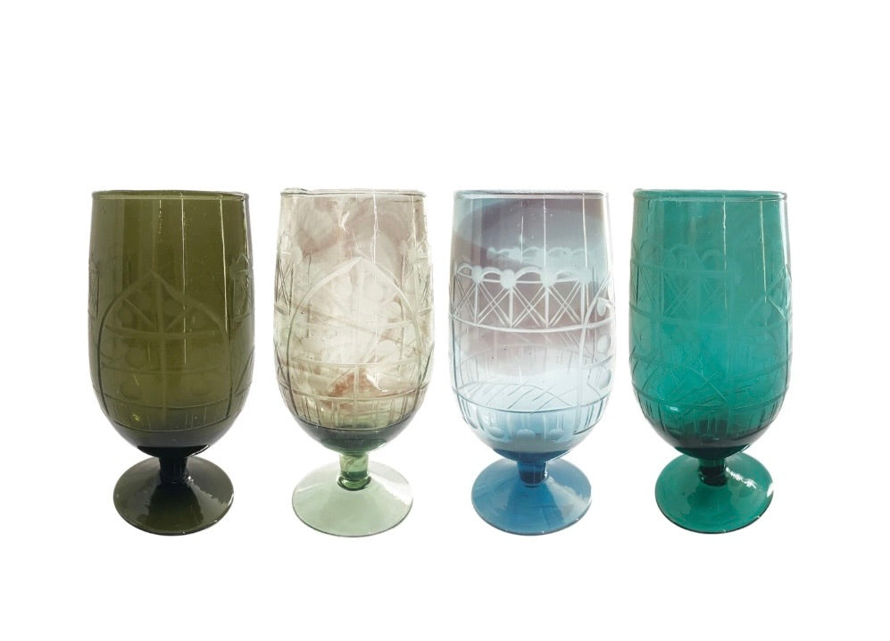 Hand-Blown Etched Drinking Glass