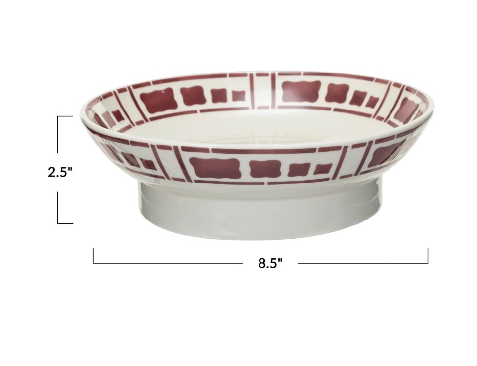 Hand-Painted Stoneware Footed Bowl