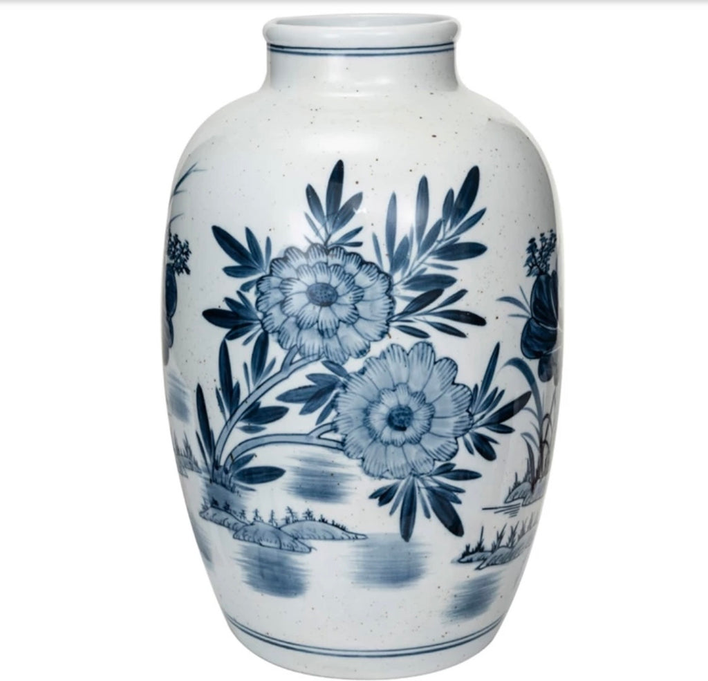 Large Blue & White Stoneware Vase