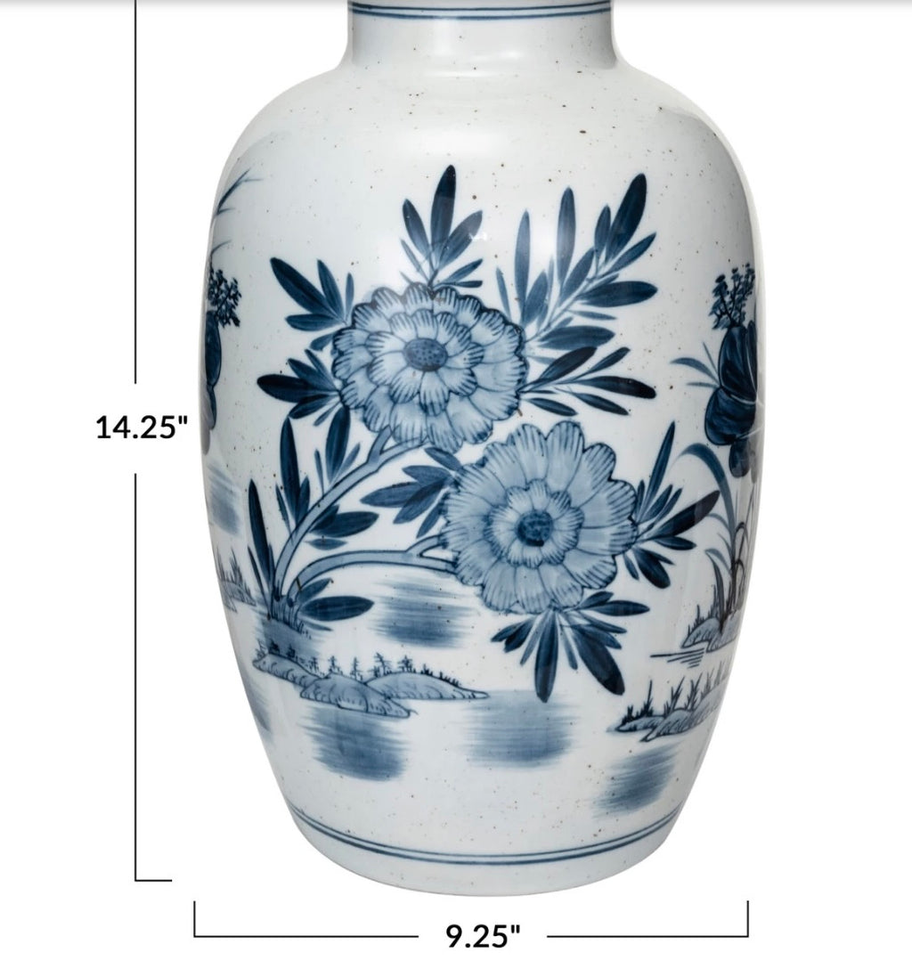 Large Blue & White Stoneware Vase