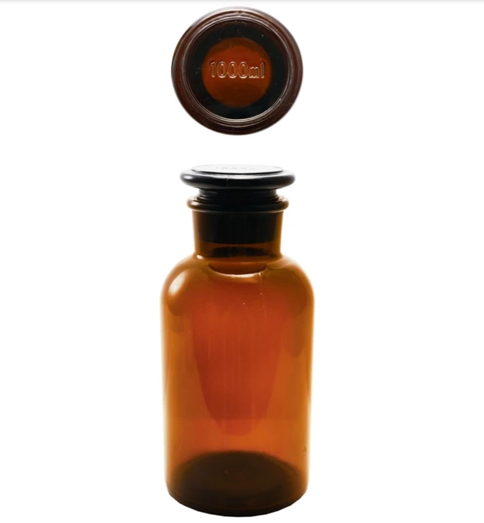 Brown glass bottle with stopper:  Large