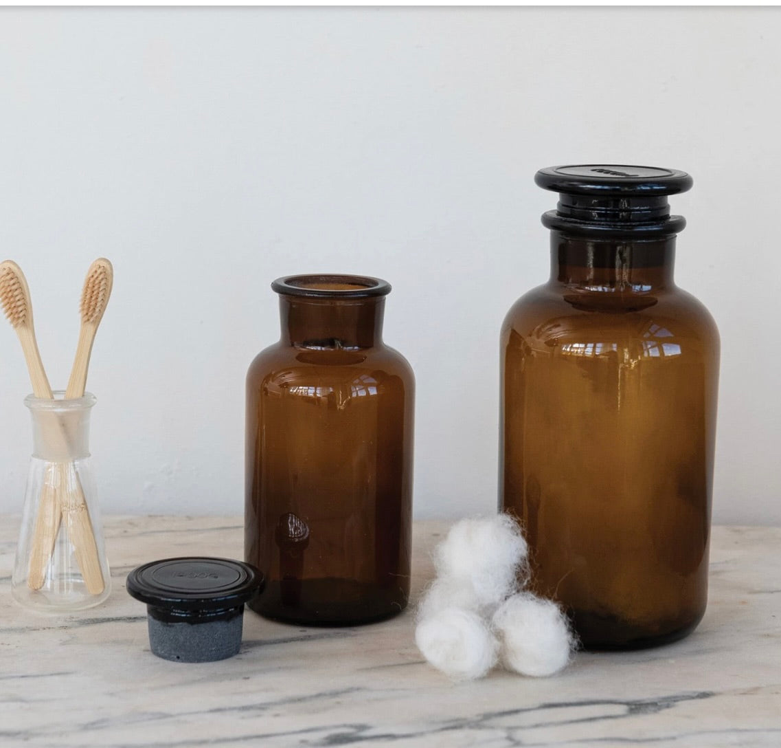 brown glass bottle with stopper:  small