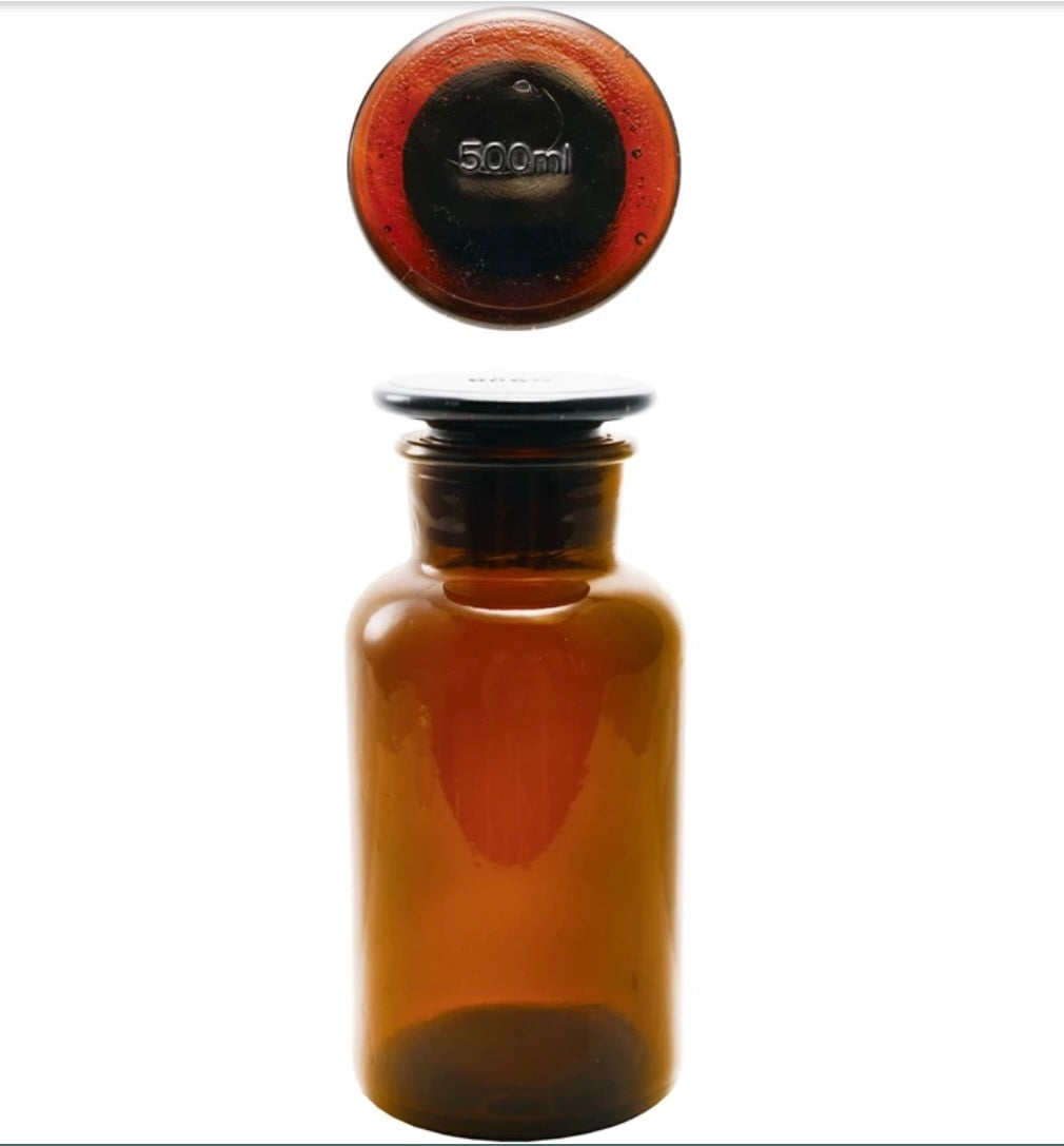 brown glass bottle with stopper:  small