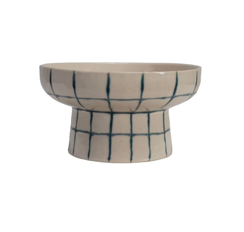 Hand-Painted Stoneware Pedestal Bowl