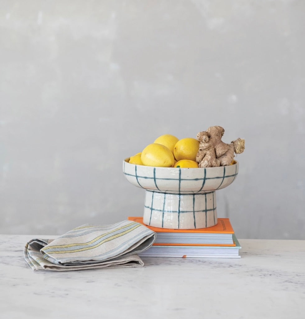 Hand-Painted Stoneware Pedestal Bowl