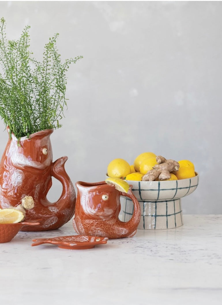 Hand-Painted Stoneware Pedestal Bowl
