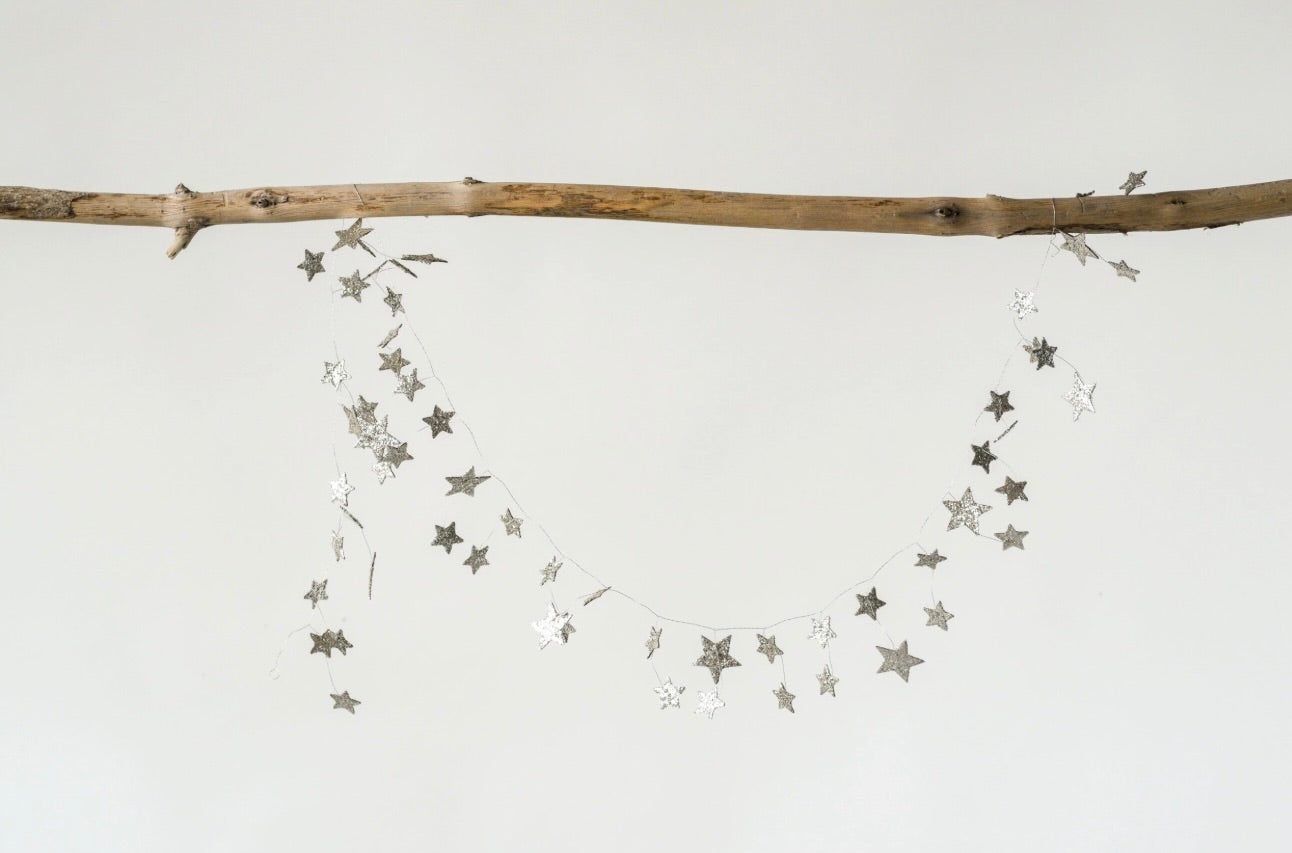 Star Glitter Garland:  silver