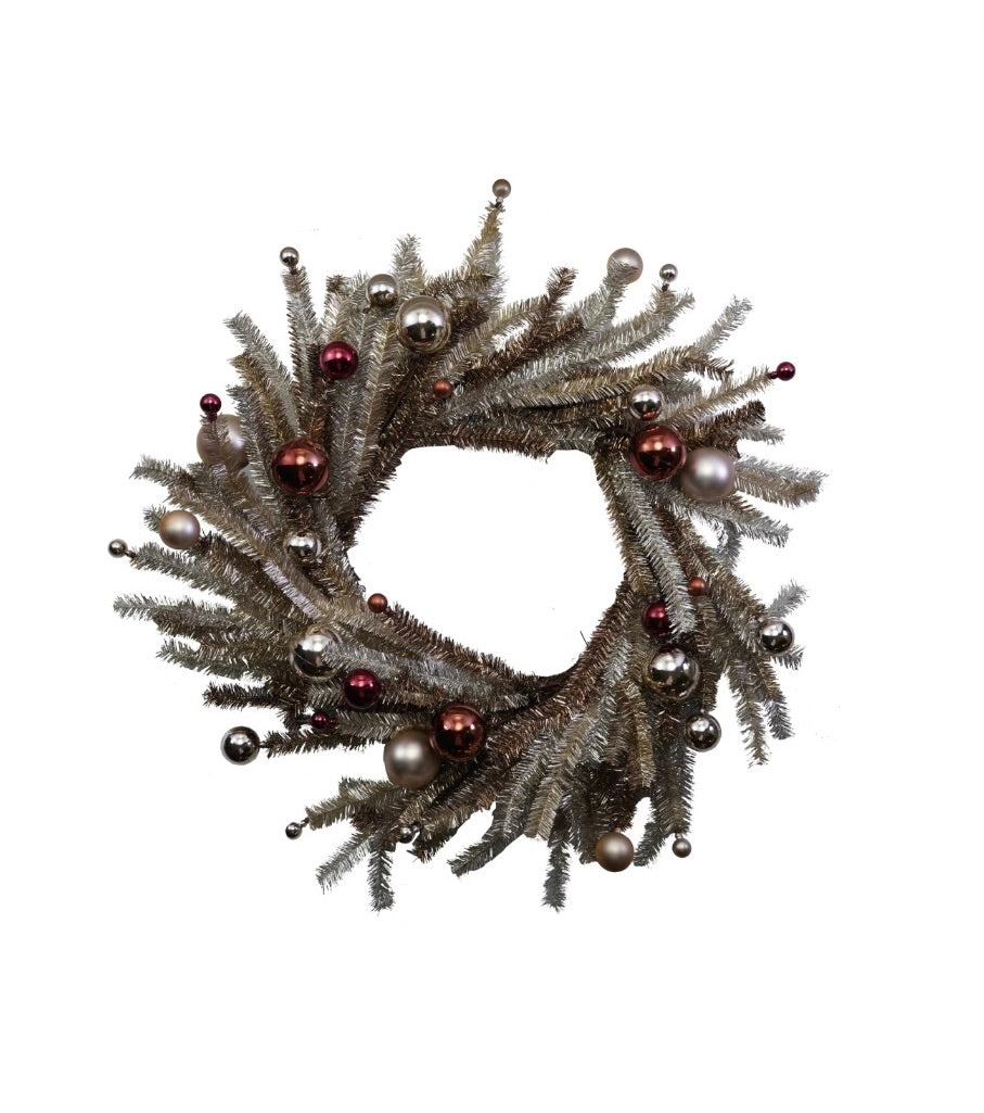 Large Tinsel wreath with ornaments