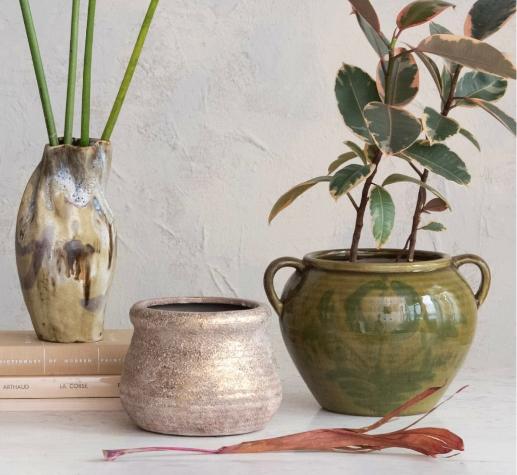 Green Hand-Painted Terra-cotta Urn