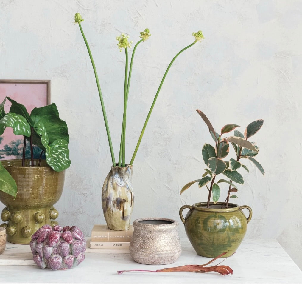 Green Hand-Painted Terra-cotta Urn