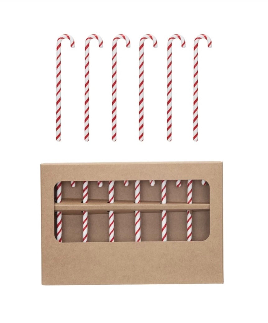 Glass Candy Cane Stir Sticks Set of 6
