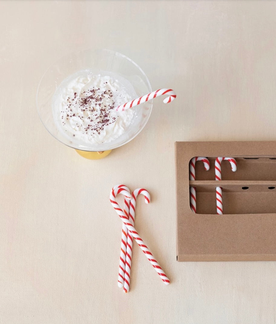 Glass Candy Cane Stir Sticks Set of 6