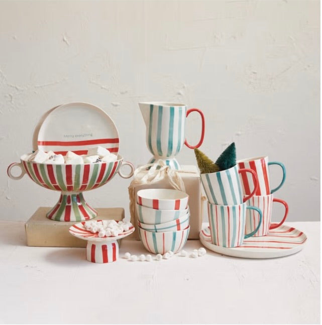 Striped Stoneware Pedestal