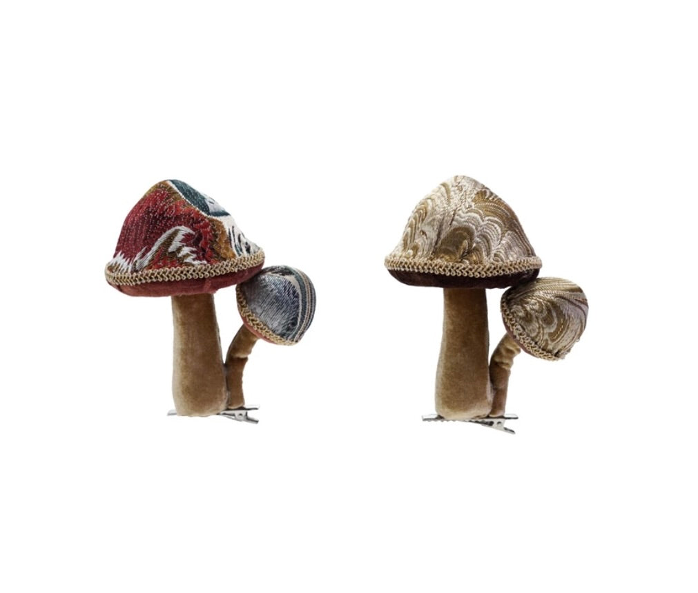 Fabric Jacquard & Velvet Mushroom Ornament