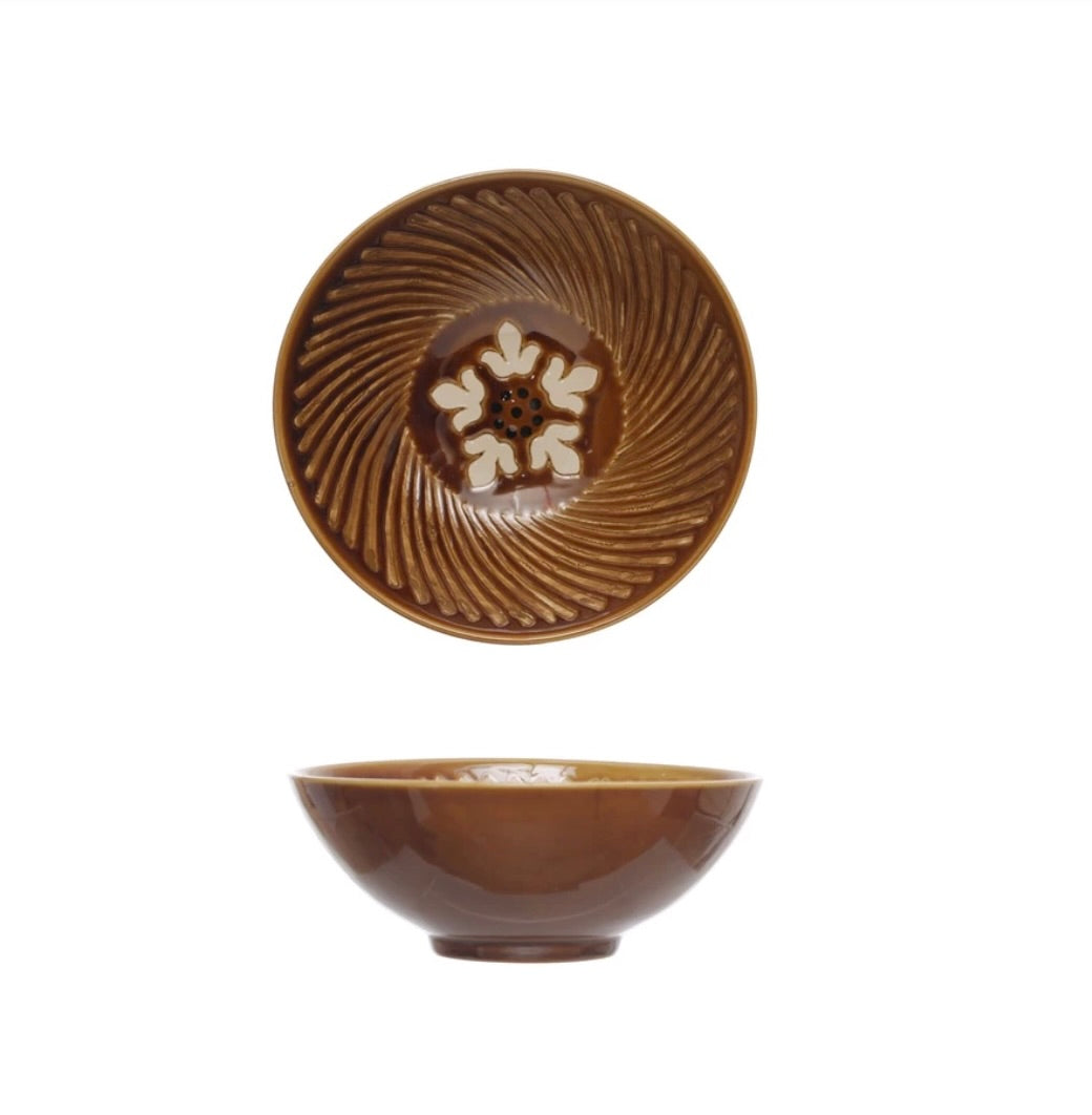 Hand-Painted Stoneware Serving Bowl