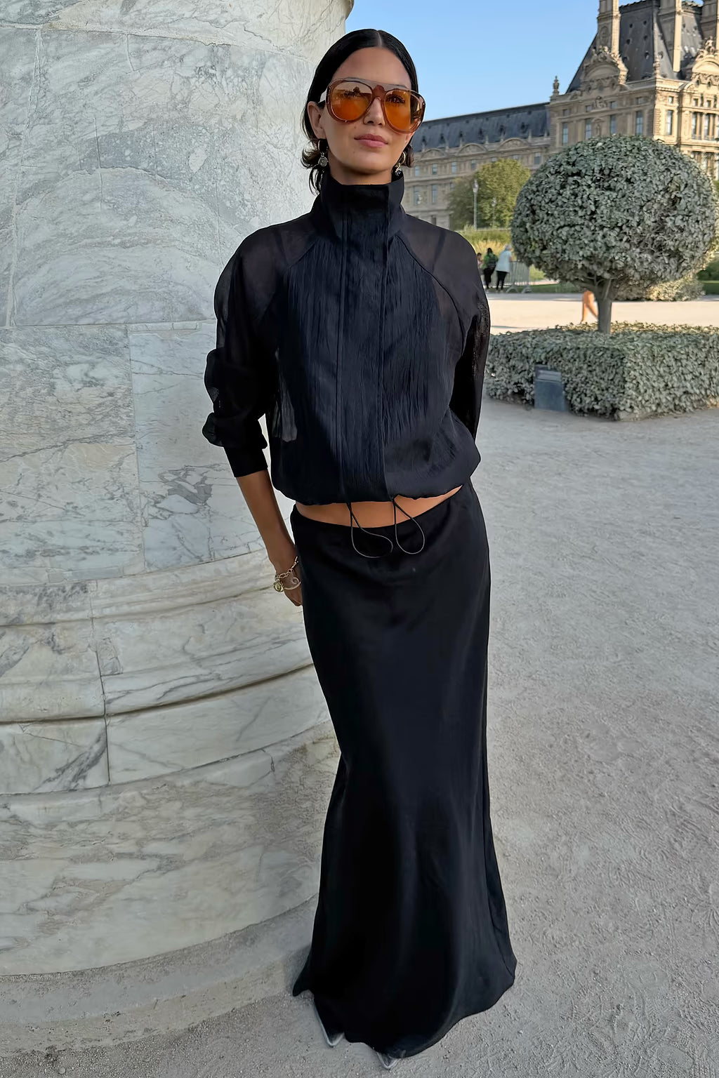 NEVER FULLY DRESSED Black Organza Funnel Neck Jacket