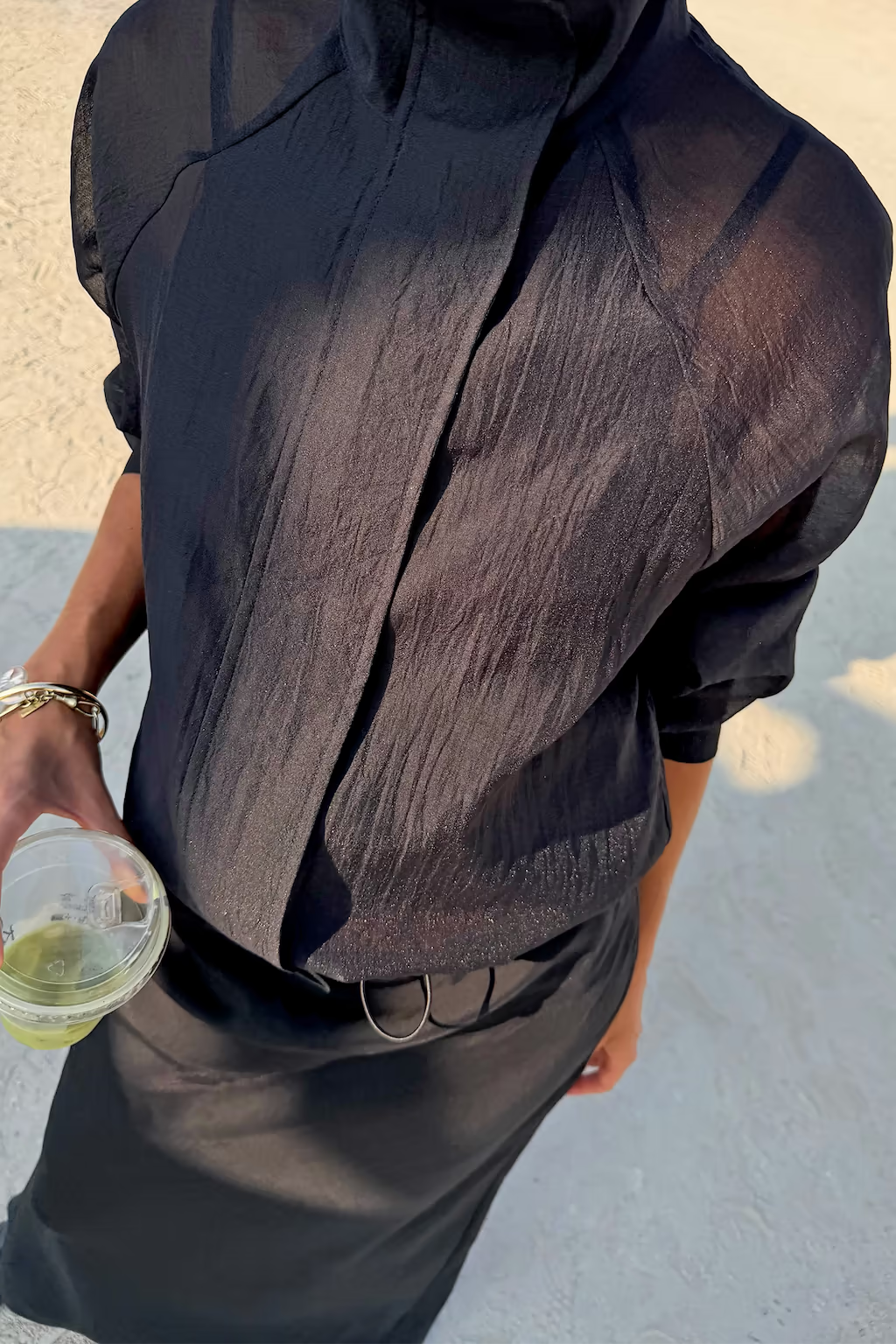 NEVER FULLY DRESSED Black Organza Funnel Neck Jacket