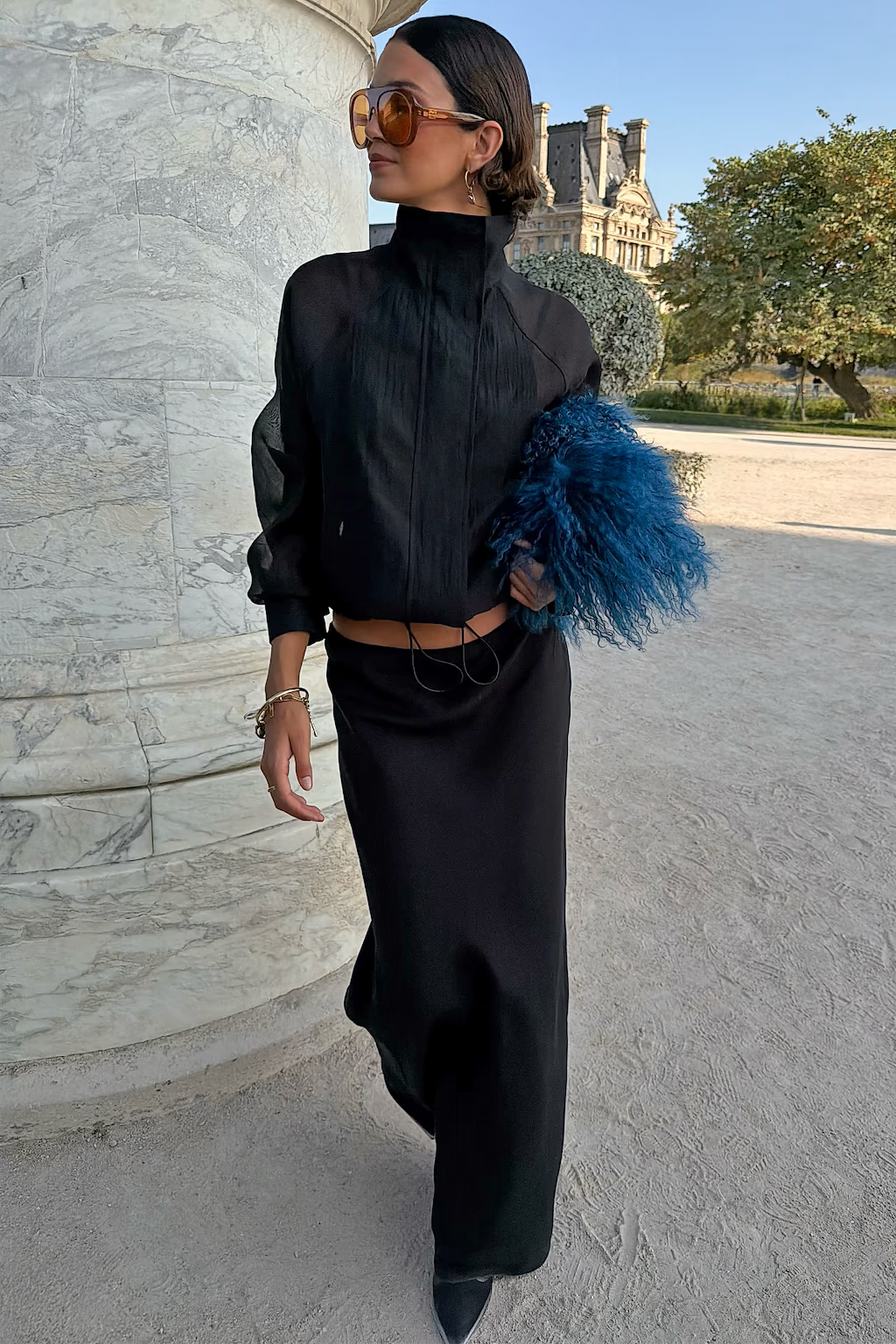 NEVER FULLY DRESSED Black Organza Funnel Neck Jacket