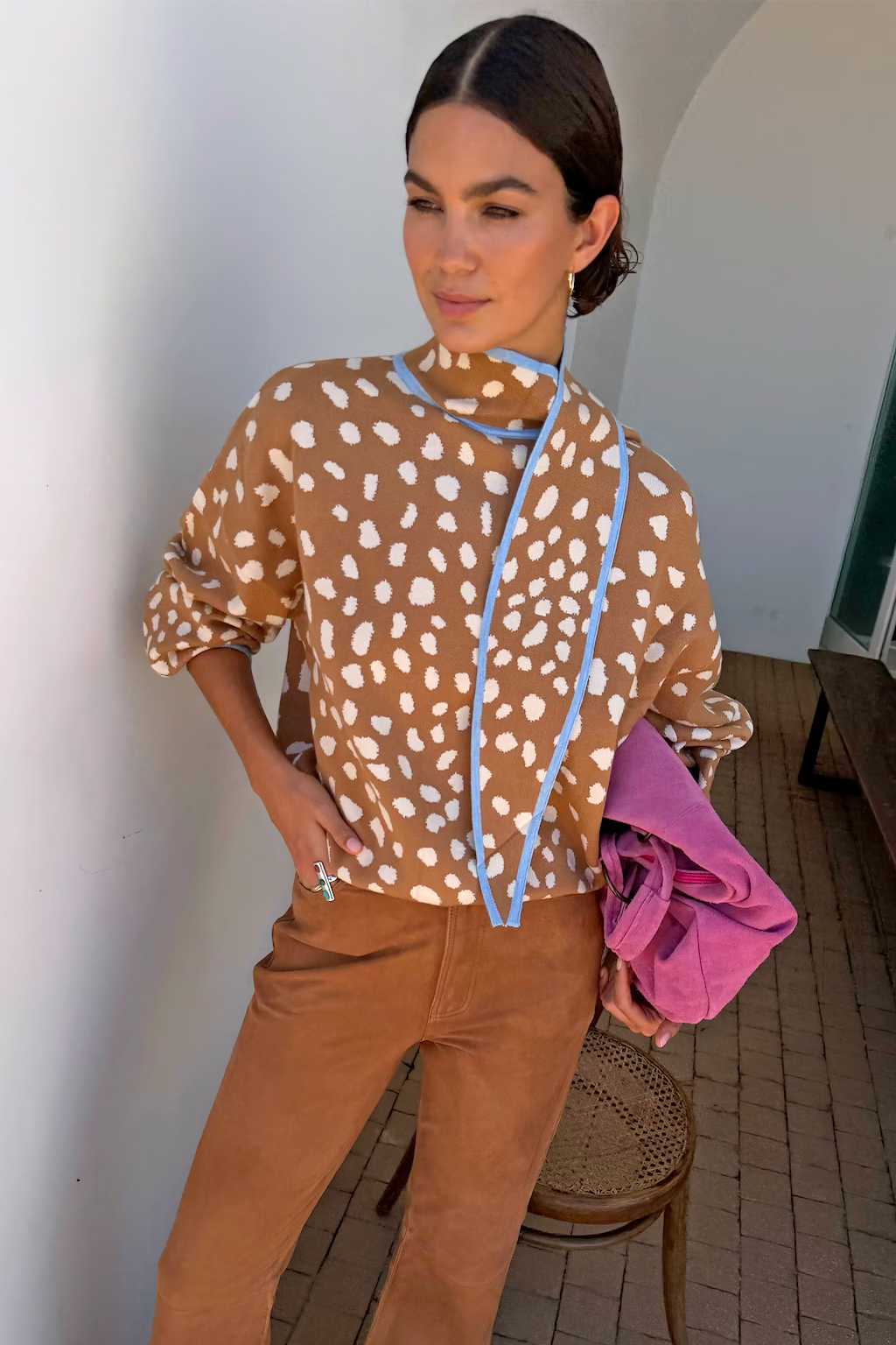 NEVER FULLY DRESSED Tan Deer Scarf Jumper