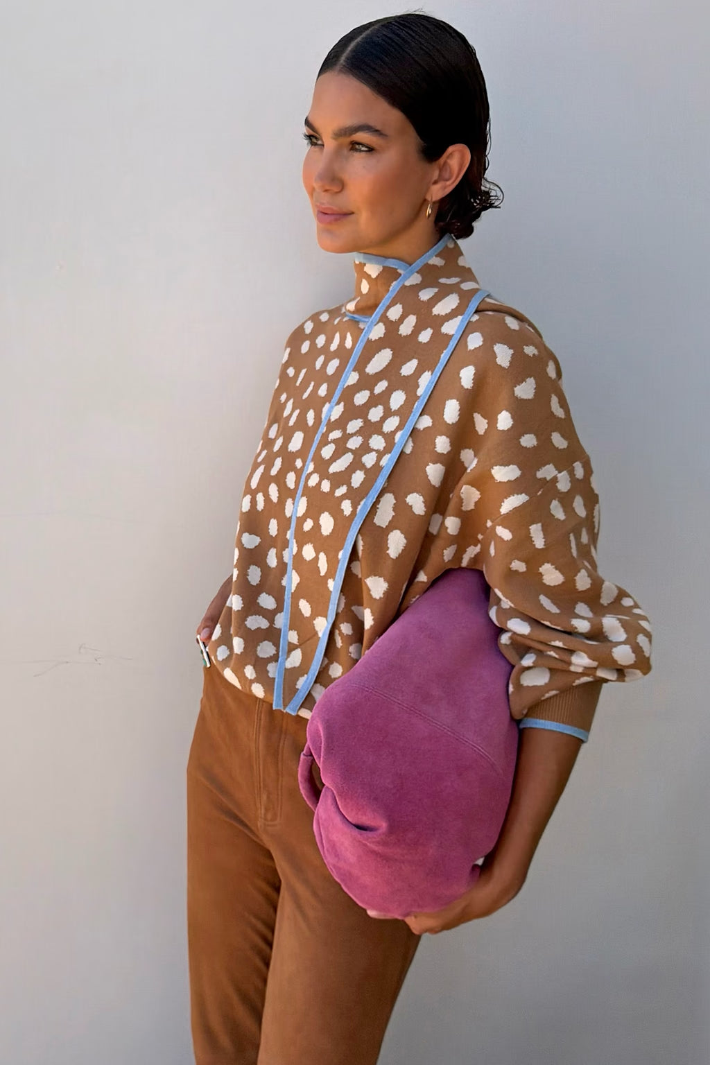 NEVER FULLY DRESSED Tan Deer Scarf Jumper
