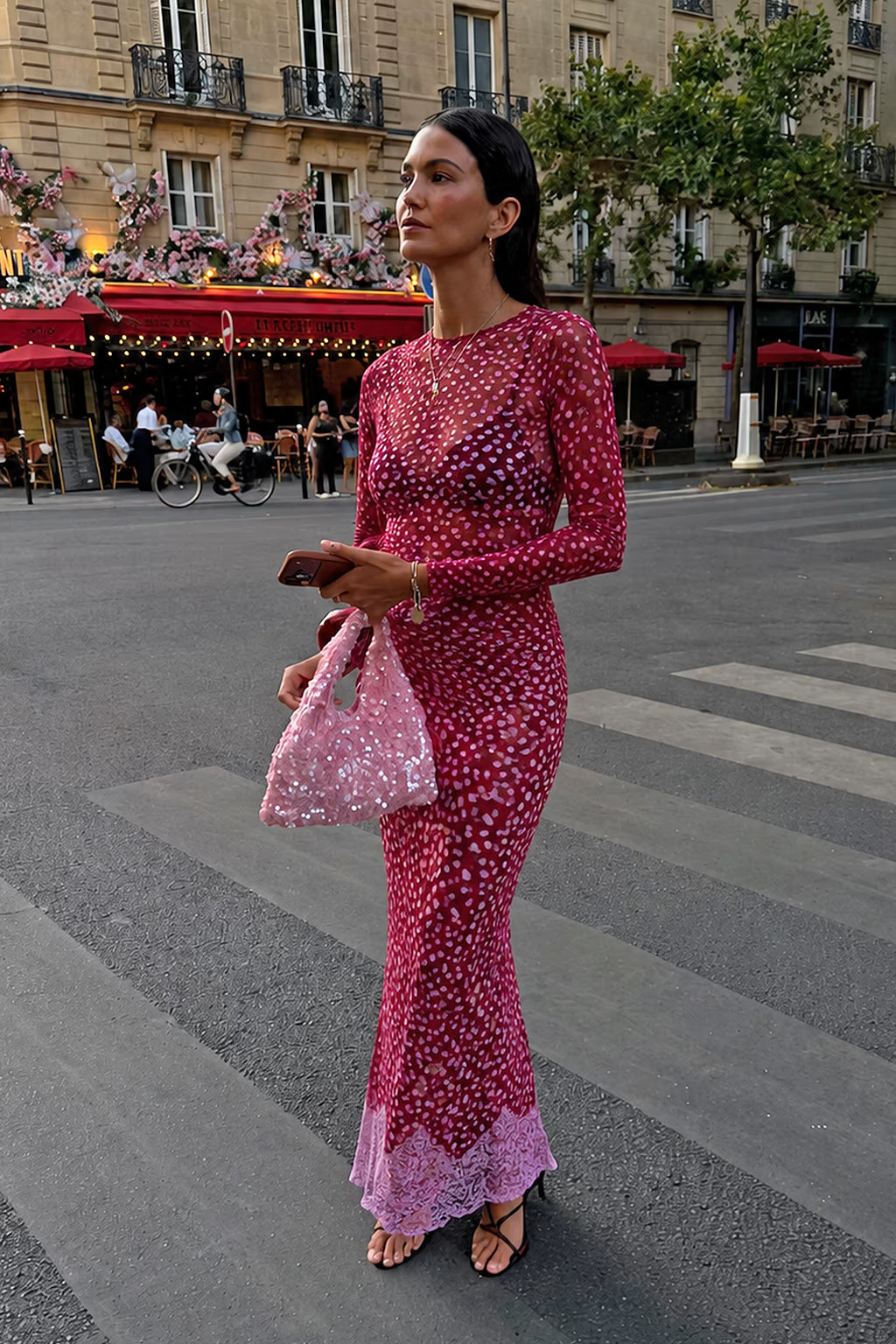 NEVER FULLY DRESSED Burgundy Deer Mesh Top