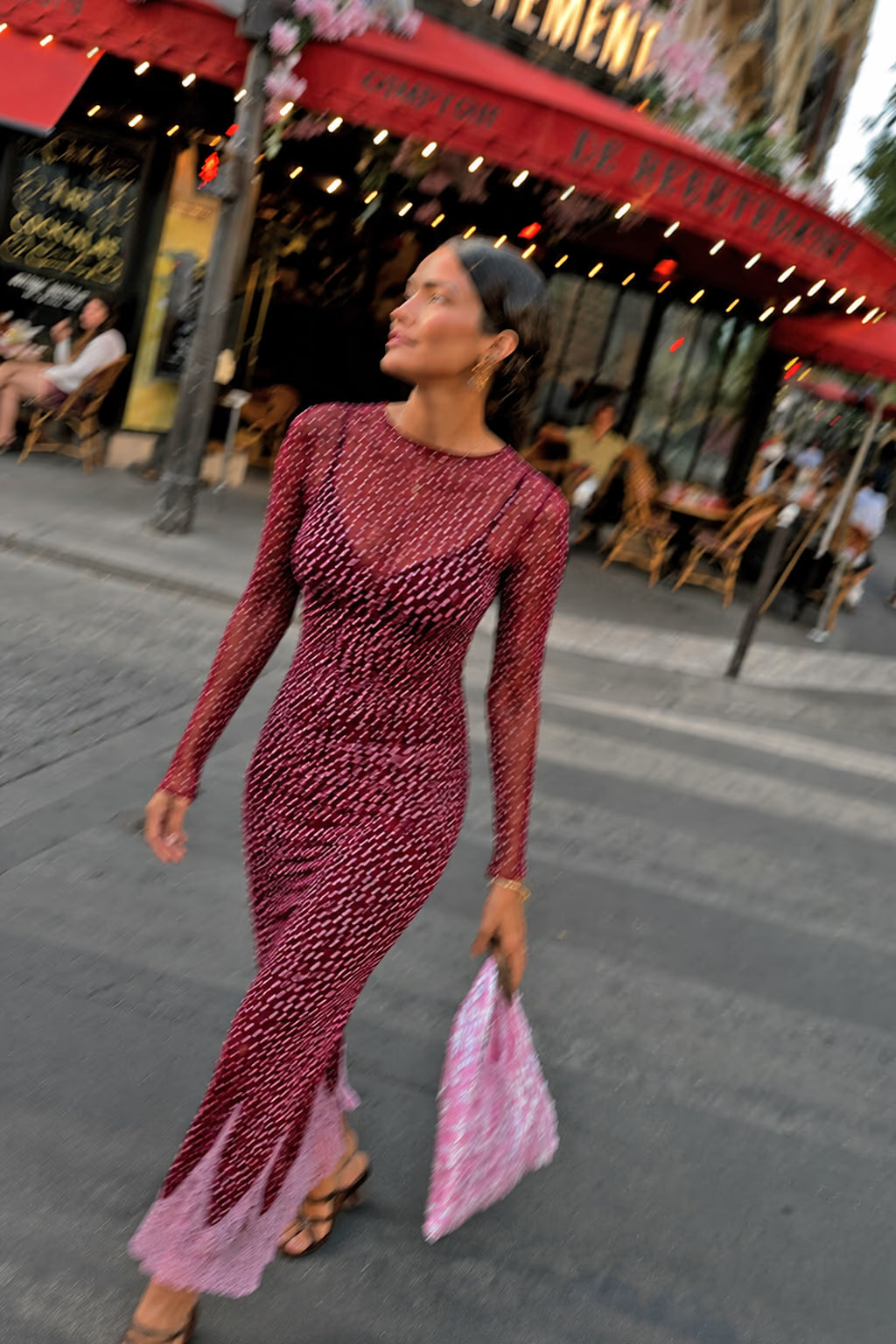 NEVER FULLY DRESSED Burgundy Deer Mesh Top