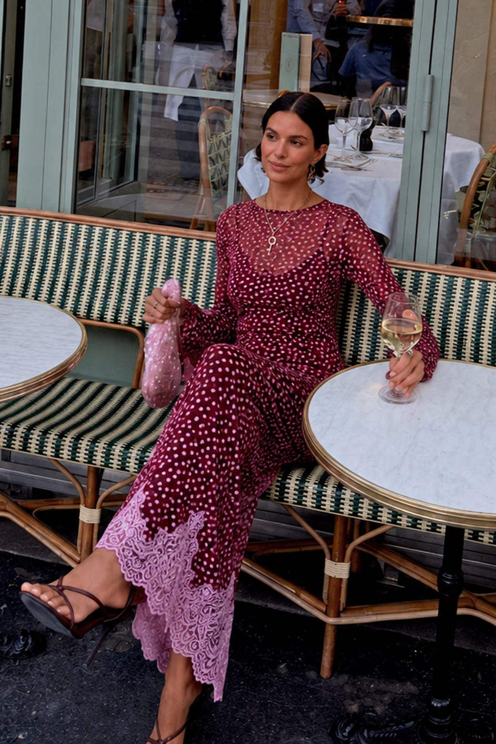 NEVER FULLY DRESSED Burgundy Deer Mesh Top